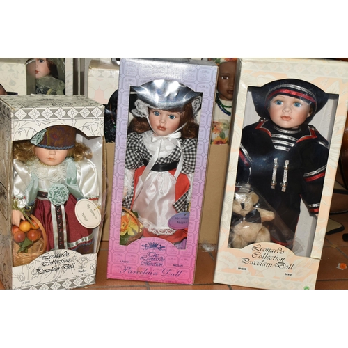 454 - FOUR BOXES OF COLLECTABLE LEONARDO COLLECTION  PORCELAIN DOLLS, to include thirty one dolls, all but... 