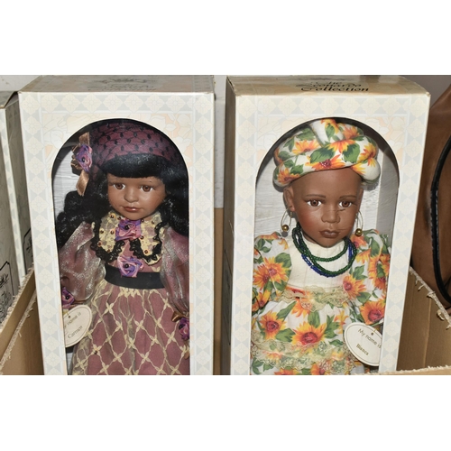 454 - FOUR BOXES OF COLLECTABLE LEONARDO COLLECTION  PORCELAIN DOLLS, to include thirty one dolls, all but... 