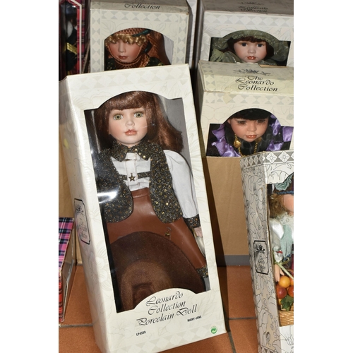 454 - FOUR BOXES OF COLLECTABLE LEONARDO COLLECTION  PORCELAIN DOLLS, to include thirty one dolls, all but... 