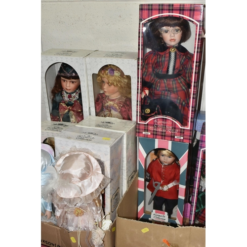 454 - FOUR BOXES OF COLLECTABLE LEONARDO COLLECTION  PORCELAIN DOLLS, to include thirty one dolls, all but... 