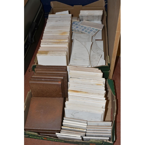 458 - TWO BOXES OF TILES, mainly modern/late twentieth century white tiles in different sizes, some patter... 
