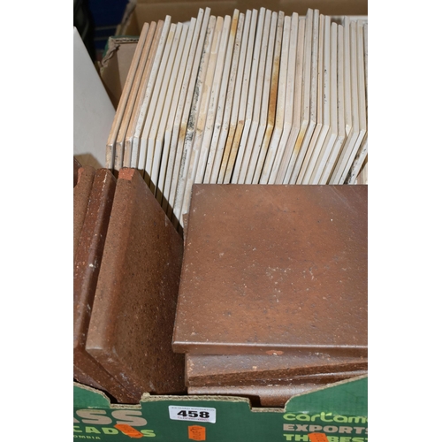 458 - TWO BOXES OF TILES, mainly modern/late twentieth century white tiles in different sizes, some patter... 