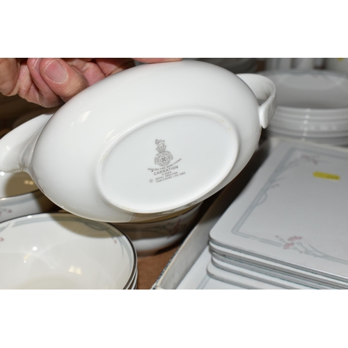 468 - A SEVENTY NINE PIECE ROYAL DOULTON 'CARNATION' H5084 DINNER SERVICE, to include a teapot, a sugar bo... 