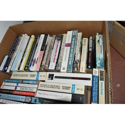 471 - FIVE BOXES OF BOOKS, approximately one hundred and thirty titles on the subjects of biography, and m... 