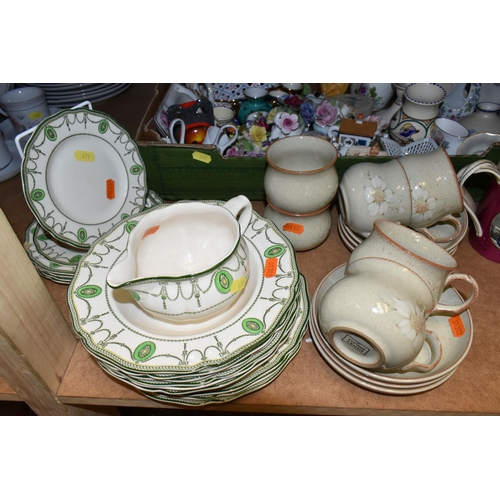 479 - TWO BOXES AND LOOSE CERAMICS, to include Denby 'Daybreak' pattern tea ware (six cups and six saucers... 