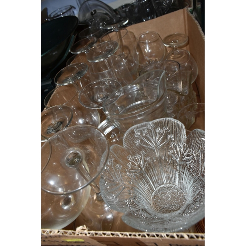 480 - NINE BOXES OF GLASSWARE AND KITCHENWARE, to include an Avon lidded egg shaped milk glass pot, cerami... 