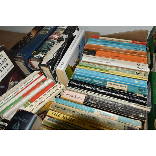 485 - FOUR BOXES OF BOOKS, containing over 135 miscellaneous titles in hardback and paperback formats and ... 