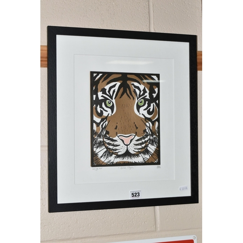 523 - ALISON HEADLEY (BRITISH CONTEMPORARY) 'GOLD TIGER', a limited edition linocut print depicting a Tige... 