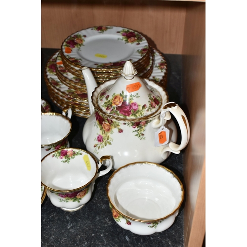 447 - A COLLECTION OF ROYAL ALBERT 'OLD COUNTRY ROSES' PATTERN TEAWARE, comprising teapot, nine tea cups, ... 