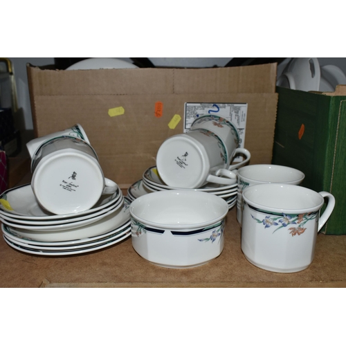 463 - FIVE BOXES OF CERAMICS, GLASS AND KITCHEN WARES, to include a Mason's Chartreuse cheese dish and cov... 