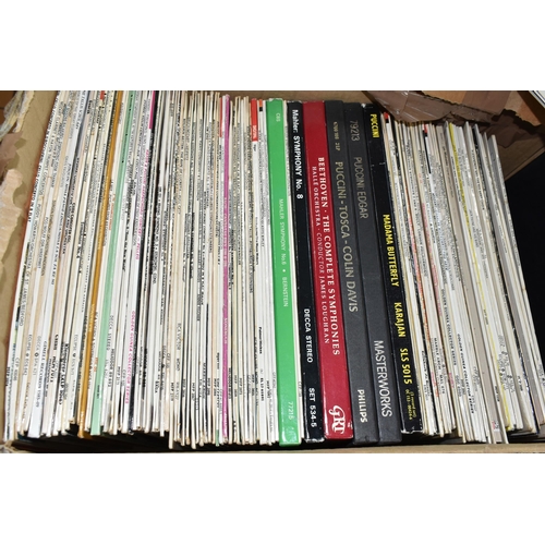 508 - THREE BOXES AND A CASE OF RECORDS, to include approximately two hundred vinyl LPs and a small number... 