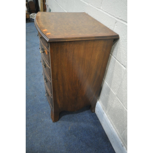 1204 - A REPRODUCTION BURR WALNUT CHEST OF FOUR DRAWERS, with a brushing slide, width 61cm x depth 81cm x h... 