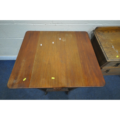 1214 - A 20TH CENTURY OAK CHEST OF THREE DRAWERS, on square tapered legs and ceramic castors, width 89cm x ... 