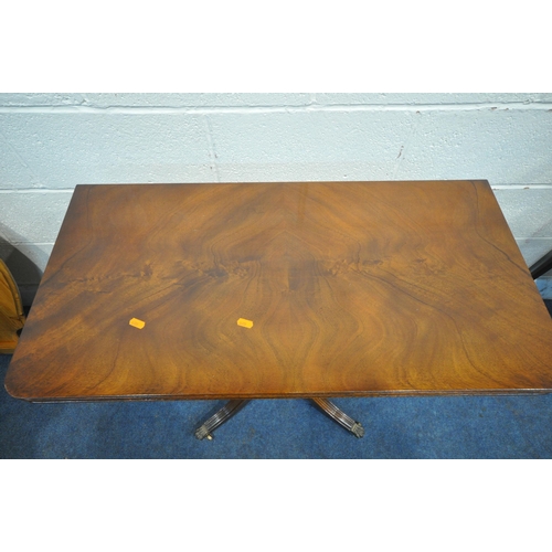 1217 - A BEVAN FUNNELL REPRODUX MAHOGANY FOLD OVER GAMES TABLE, the top enclosing a green playing baize and... 