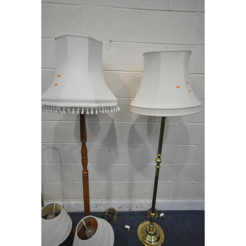 1226 - A SELECTION OF VARIOUS LAMPS, to include a brass standard lamp, a wooden standard lamp, another bras... 