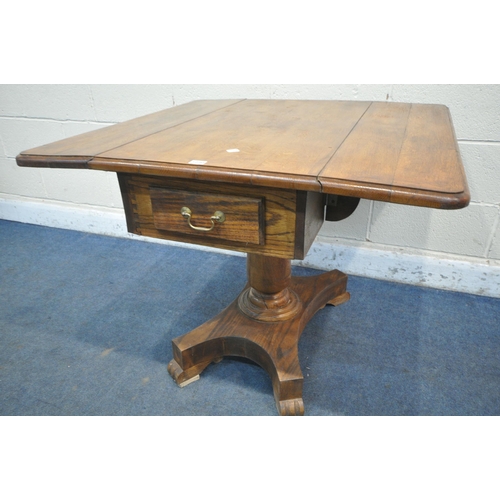 1230 - A BESPOKE 20TH CENTURY OAK DROP LEAF SOFA TABLE, with a drawer to each end, on turned and four legs,... 