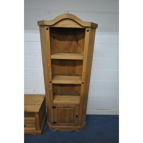 1236 - TWO PIECES OF CORONA PINE FURNITURE, to include a corner cupboard, with two shelves above a single c... 