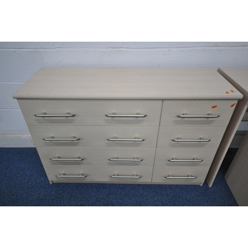 1238 - A MODERN BEECH EFFECT THREE PIECE BEDROOM SUITE, comprising a chest of eight drawers, length 113cm x... 