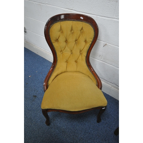 1248 - TWO REPRODUCTION VICTORIAN STYLE BUTTONED SPOON BACK CHAIRS, one with pink upholstery, the other wit... 