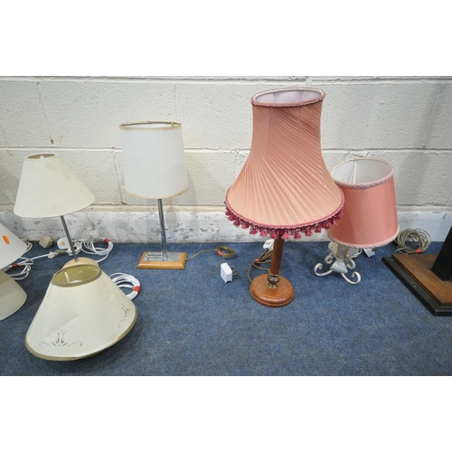 1287 - A SELECTION OF VARIOUS LAMPS, to include an Art Deco oak and ebonized standard lamp, height 134cm, a... 