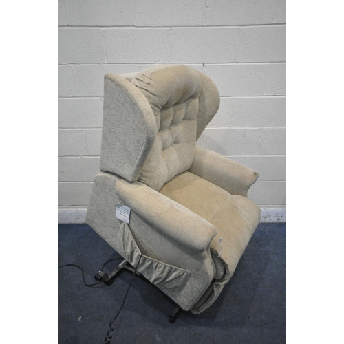 1338 - A SHERBORNE CREAM ELECTRIC RISE AND RECLINE ARMCHAIR, width 80cm x depth 84cm x height 99cm (conditi... 