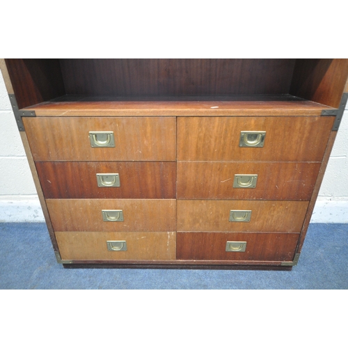 1341 - A MODERN MAHOGANY CAMPAIGN BOOKCASE, with two glazed doors and eight drawers, width 101cm x depth 36... 