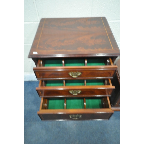 1343 - A MODERN FLAME MAHOGANY CHEST OF FIVE DRAWERS, all drawers with green baize and dividers, width 56cm... 