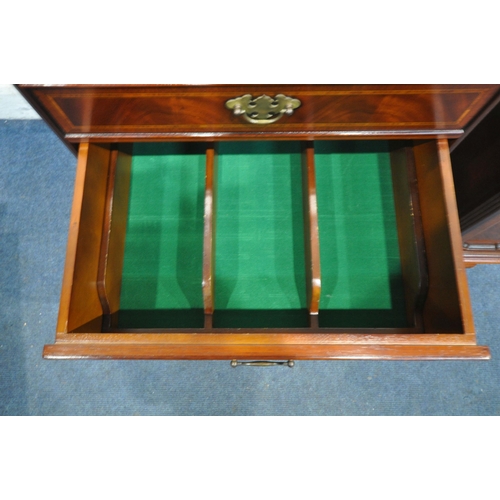 1343 - A MODERN FLAME MAHOGANY CHEST OF FIVE DRAWERS, all drawers with green baize and dividers, width 56cm... 