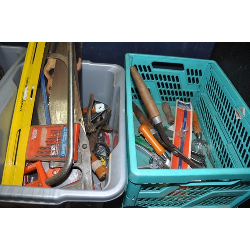 1073 - THREE BOXES AND A TOOLBOX CONTAINING TOOLS including a vintage Black and Decker drill, a Torq Smart ... 