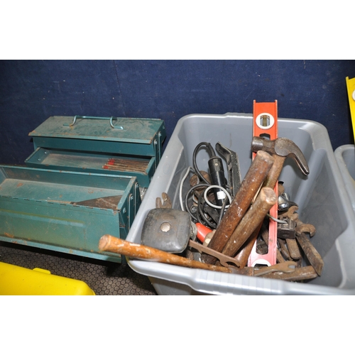 1073 - THREE BOXES AND A TOOLBOX CONTAINING TOOLS including a vintage Black and Decker drill, a Torq Smart ... 