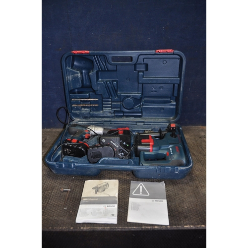 1092 - A BOSCH CASED SDS AND DRILL SET with a GBH-24VF 24v SDS drill and a GSB-18VE2 drill, two batteries f... 