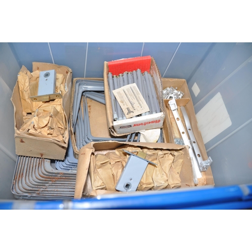 1104 - TWO PLASTIC BOXES CONTAINING VINTAGE DOOR FURNITURE including two partial boxes of Central Mortice l... 