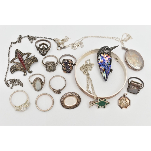 10 - A SELECTION OF SILVER AND WHITE METAL JEWELLERY, to include a ring possibly attributed to Bernard In... 