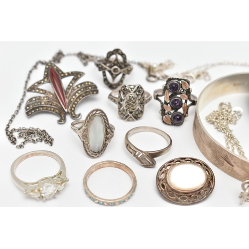 10 - A SELECTION OF SILVER AND WHITE METAL JEWELLERY, to include a ring possibly attributed to Bernard In... 