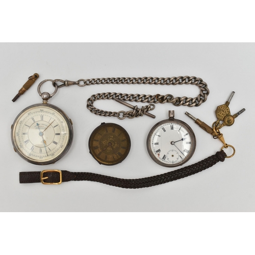 22 - TWO SILVER POCKET WATCHES AND OTHER ITEMS, the first a key wound movement, dial signed 'centre secon... 