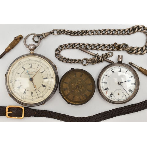 22 - TWO SILVER POCKET WATCHES AND OTHER ITEMS, the first a key wound movement, dial signed 'centre secon... 