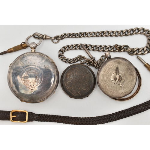 22 - TWO SILVER POCKET WATCHES AND OTHER ITEMS, the first a key wound movement, dial signed 'centre secon... 