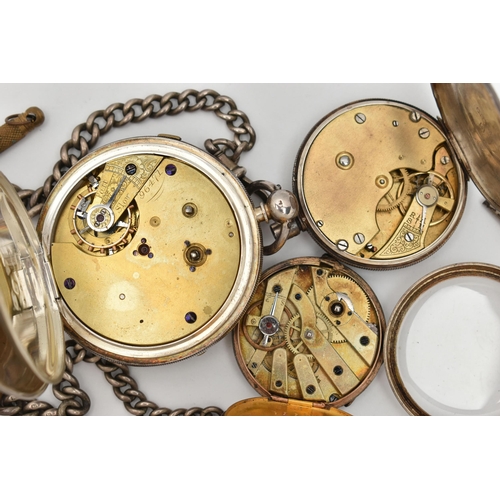 22 - TWO SILVER POCKET WATCHES AND OTHER ITEMS, the first a key wound movement, dial signed 'centre secon... 