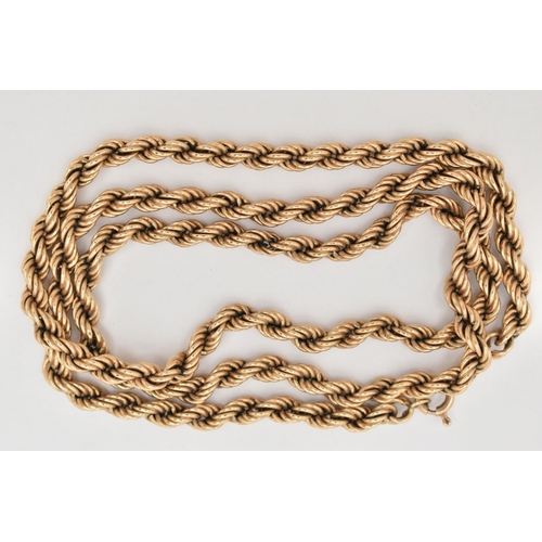 23 - A 9CT GOLD ROPE TWIST CHAIN, fitted with a spring clasp, hallmarked 9ct London import, length 650mm,... 