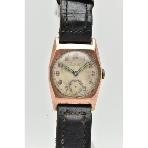 31 - A GENTS 1940'S, 9CT GOLD 'ADMIRALTY' WRISTWATCH, manual wind AF, round discoloured dial signed 'Admi... 