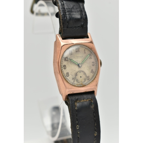 31 - A GENTS 1940'S, 9CT GOLD 'ADMIRALTY' WRISTWATCH, manual wind AF, round discoloured dial signed 'Admi... 