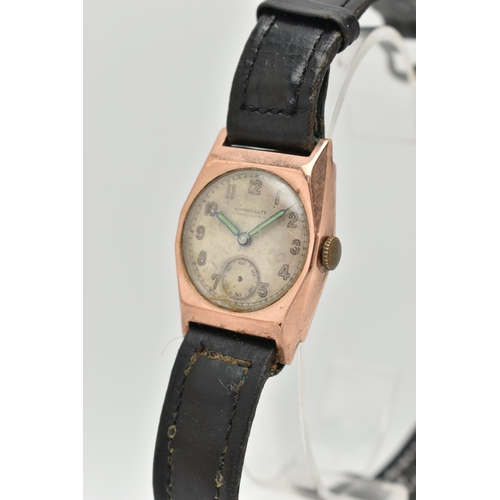 31 - A GENTS 1940'S, 9CT GOLD 'ADMIRALTY' WRISTWATCH, manual wind AF, round discoloured dial signed 'Admi... 