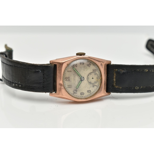 31 - A GENTS 1940'S, 9CT GOLD 'ADMIRALTY' WRISTWATCH, manual wind AF, round discoloured dial signed 'Admi... 