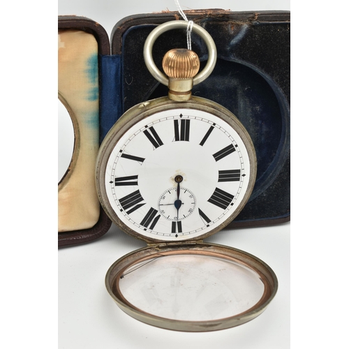 33 - AN OVERSIZED GOLIATH POCKET WATCH WITH CASE, manual wind AF, large white Roman numeral dial, subsidi... 