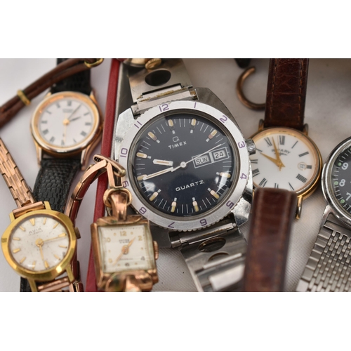 34 - A SELECTION OF WRISTWATCHES, nine ladys and gents watches, names to include 'Timex, Rotary, Royal, C... 