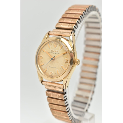 36 - A BOXED GOLD PLATED 'ROLEX' WRISTWATCH, manual wind, round discoloured dial signed 'Rolex Oyster Spe... 