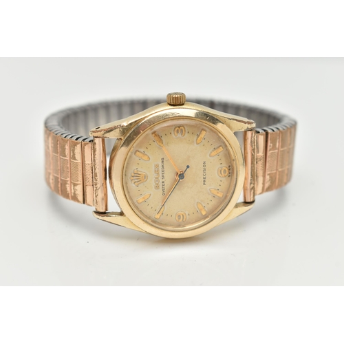 36 - A BOXED GOLD PLATED 'ROLEX' WRISTWATCH, manual wind, round discoloured dial signed 'Rolex Oyster Spe... 