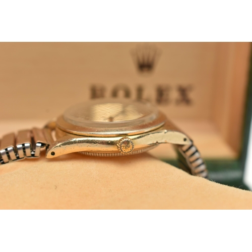 36 - A BOXED GOLD PLATED 'ROLEX' WRISTWATCH, manual wind, round discoloured dial signed 'Rolex Oyster Spe... 