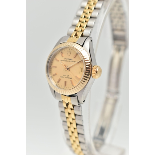 38 - A LADYS 'TUDOR' WRISTWATCH, round gold dial signed 'Tudor Princess Oyster date, Rotor Self Winding',... 