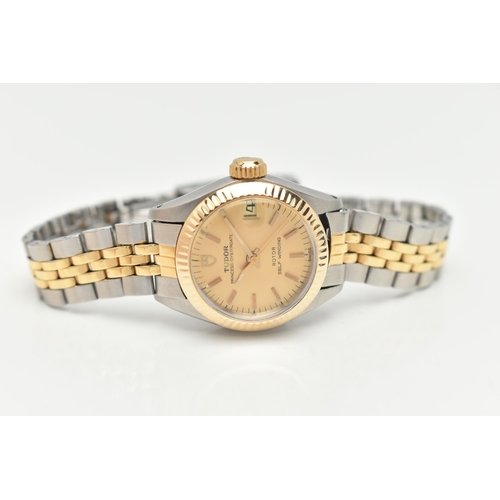 38 - A LADYS 'TUDOR' WRISTWATCH, round gold dial signed 'Tudor Princess Oyster date, Rotor Self Winding',... 